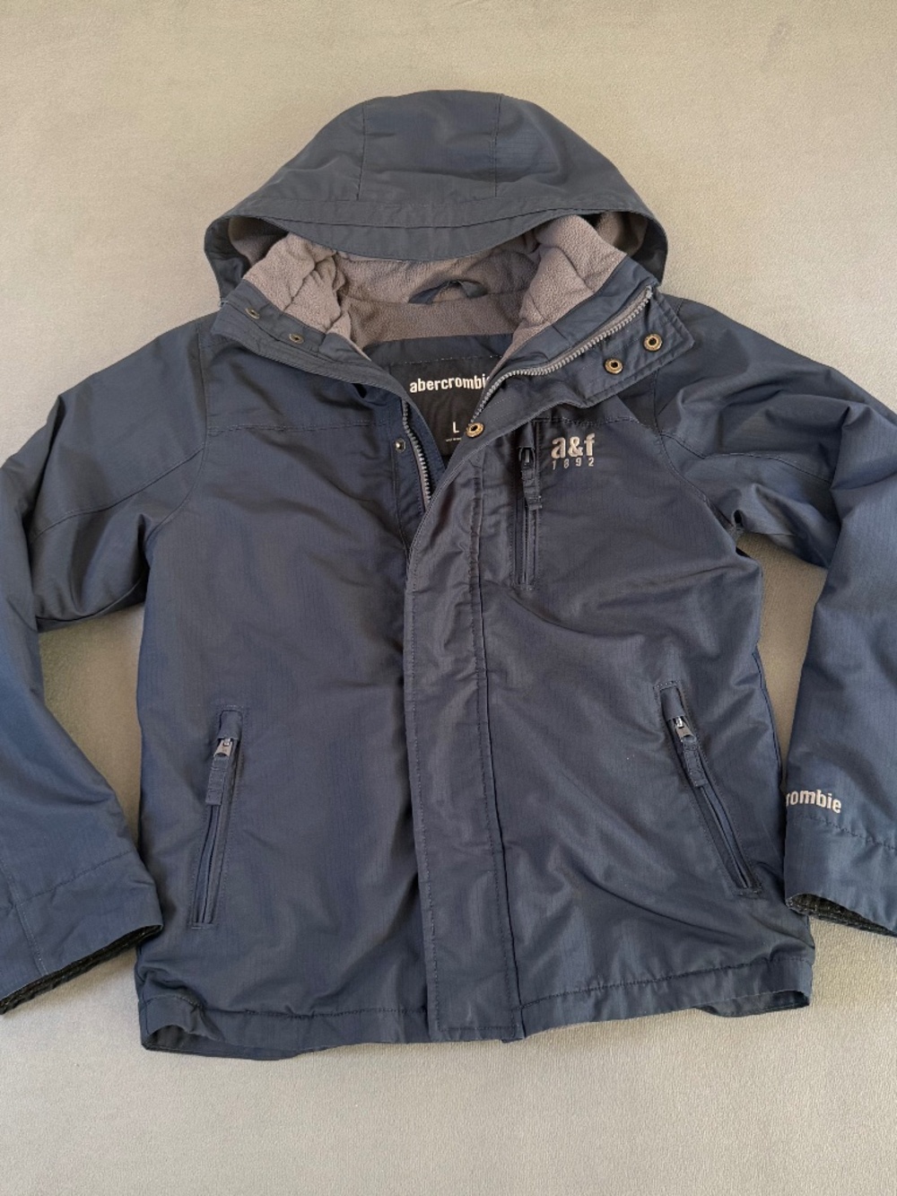 Abercrombie Kids Fleece Lined Hooded Mountain Jacket Navy Blue L 11/12